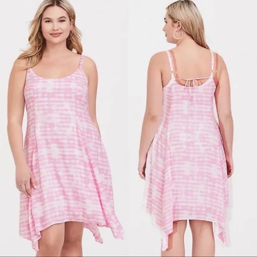 Torrid Tie-Dye Challis Handkerchief Dress Size 2 (18/20) Flowy Flirty Beach Pink